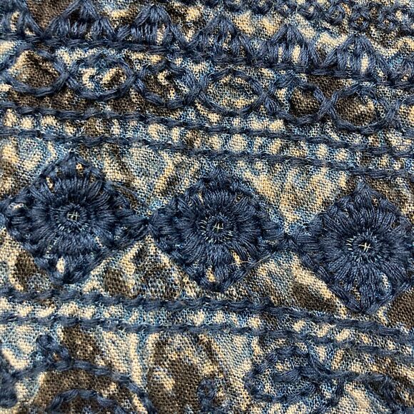 Sigrid Olsen Peasant Top M Blue Embroidered Tassel Tie Neck Balloon Sleeve - Picture 9 of 14